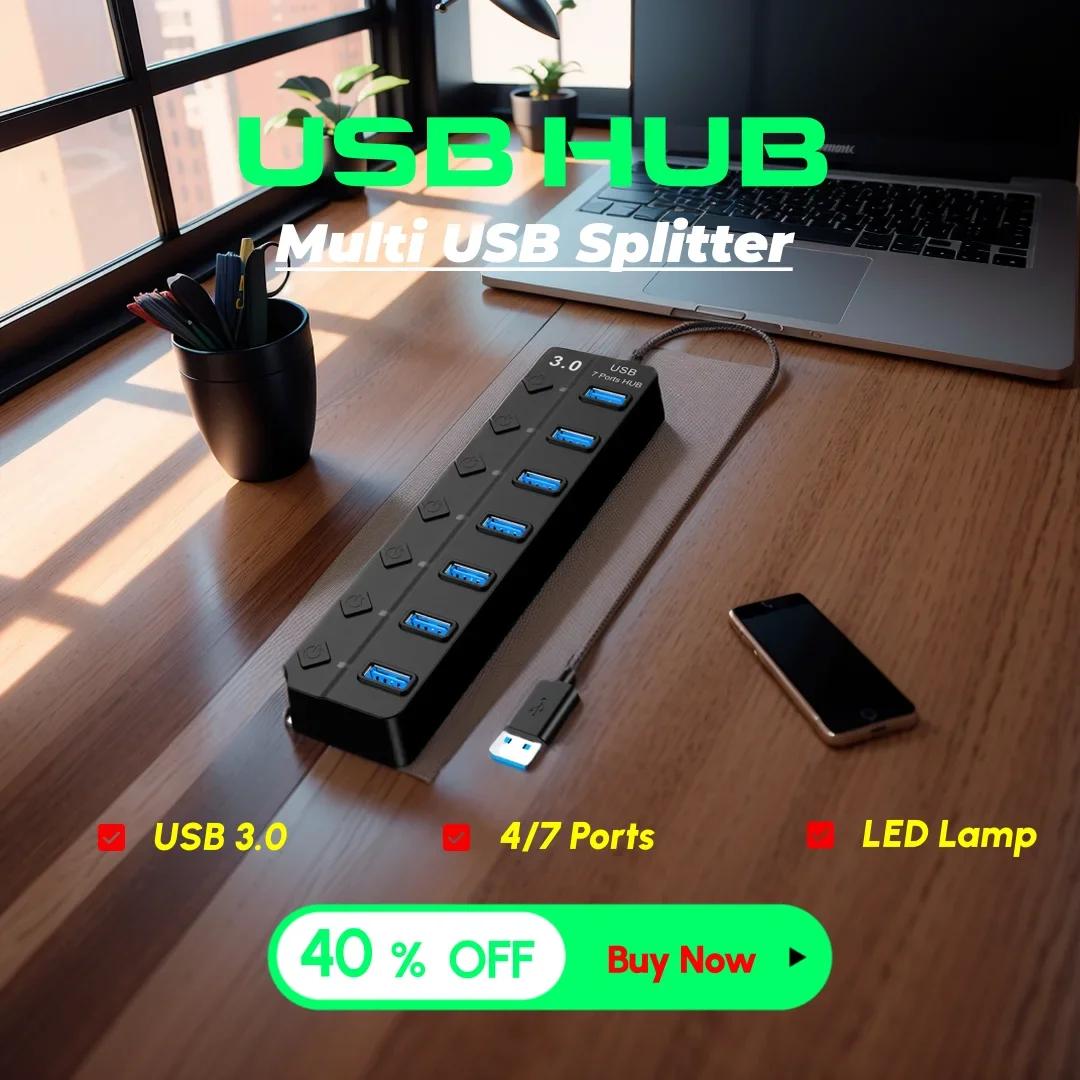 FUGEZA  4/7 Ʈ USB  3.0  Ȯ, Ƽ USB й  Ȯ, PC ƮϿ LED  ġ 